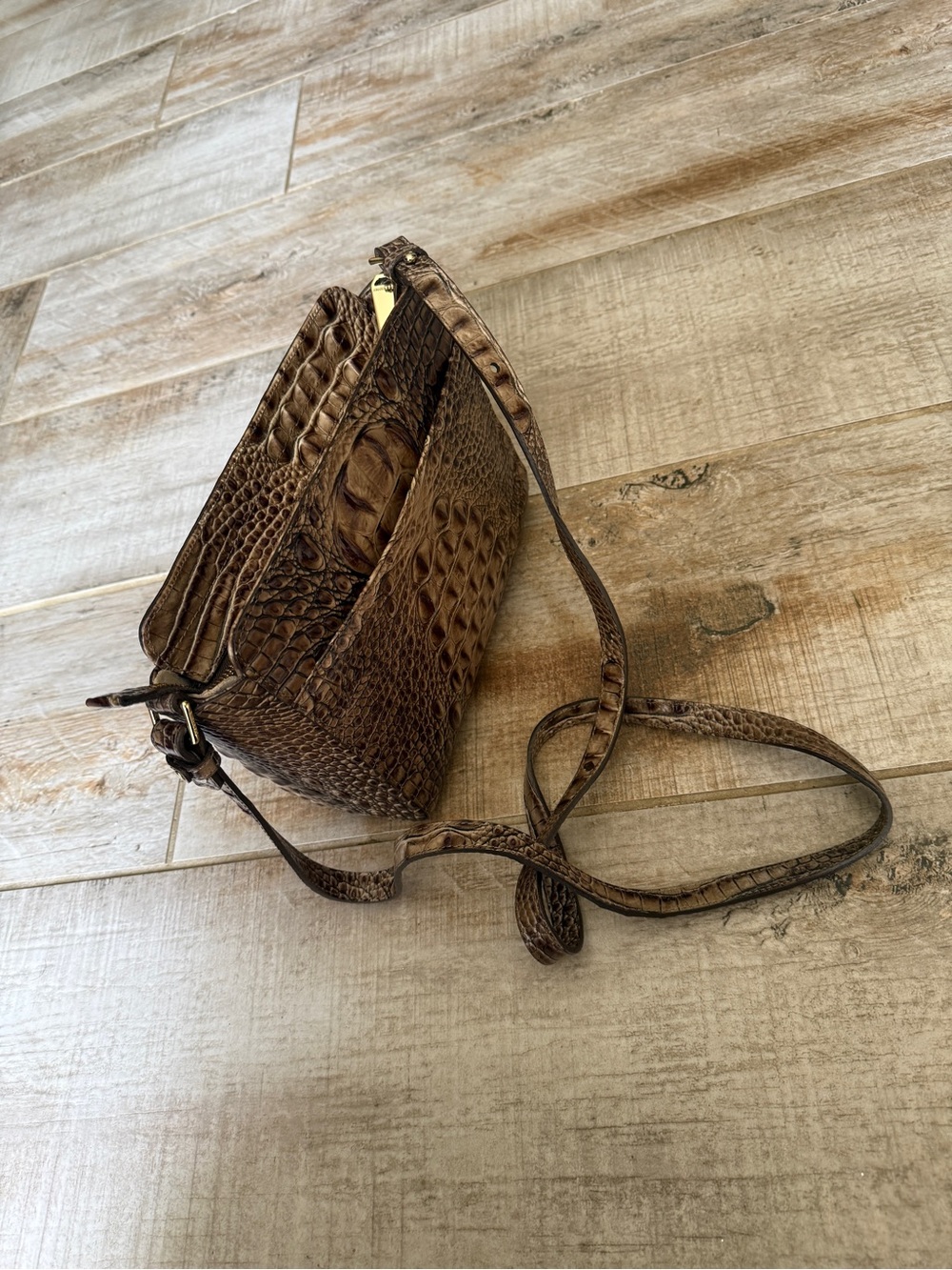 Brahmin Brown Hillary Croc-Embossed Crossbody with Adjustable Strap - Picture 2 of 14